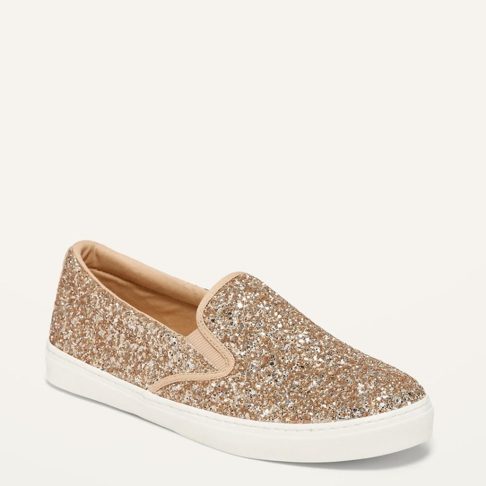 Old Navy Gold Glitter Slip On Flats 8